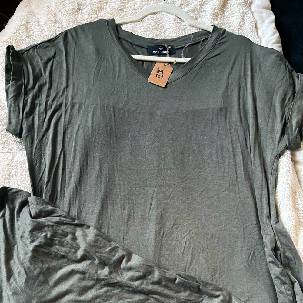 Rae Dunn Olive Green V-Neck Dress
